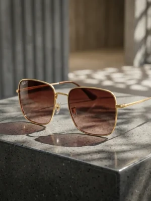 Gold-Frame Polarised Square Sunglasses
