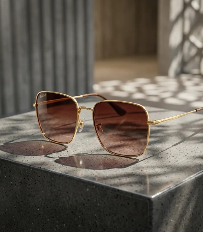 Gold-Frame Polarised Square Sunglasses