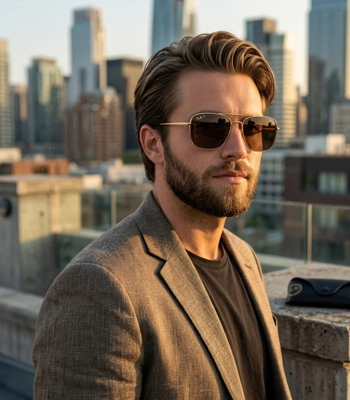 Gold-Frame Polarised Square Sunglasses Gallery